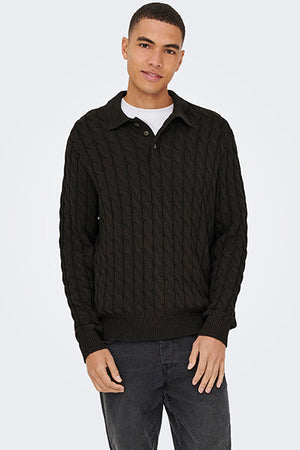ONLY & SONS Kicker Cabel Polo Knit Demitasse