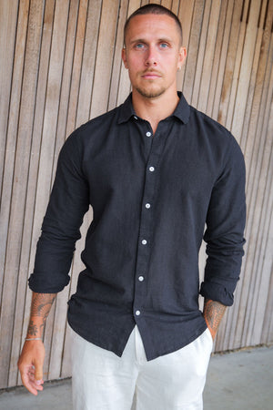 ONLY & SONS Caiden LS Linen Shirt Black