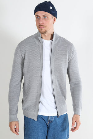 Solid Valencia Knit Full Zip Light Grey Melange