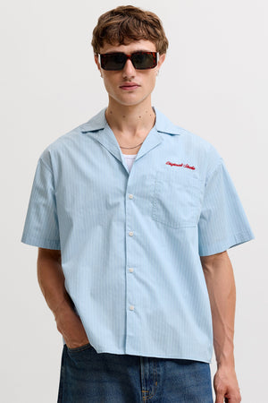 Jack & Jones Menton Poplin Randig Resortskjorta SS Cashmere Blue