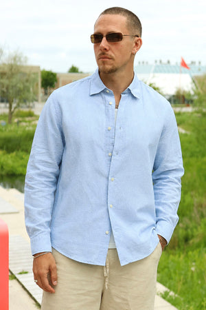 Selected Clay Linneblandad Långärmad Skjorta Dusty Blue