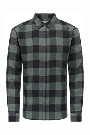 Only & Sons Gudmund LS Checked Shirt Balsam Green