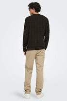 Only & Sons Kicker Cable Knit Crew Neck Coffee Bean