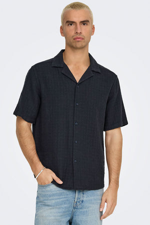 ONLY & SONS Latham Resort Linen Structure Shirt Dark Navy