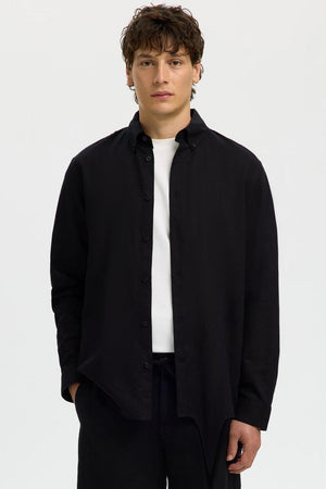 Selected Clay Linenblend LS Shirt Black