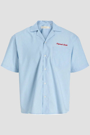 Jack & Jones Menton Poplin Randig Resortskjorta SS Cashmere Blue