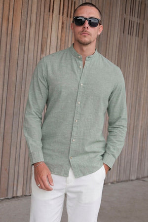 Jack & Jones Summer Linen Blend Band Shirt L/S Ny Sage