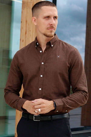 Clean Cut Copenhagen Oxford Stretch Plain L/S Dark Brown Melange