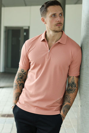 Selected Fave Zip Polo Kortärmad Rosagryning