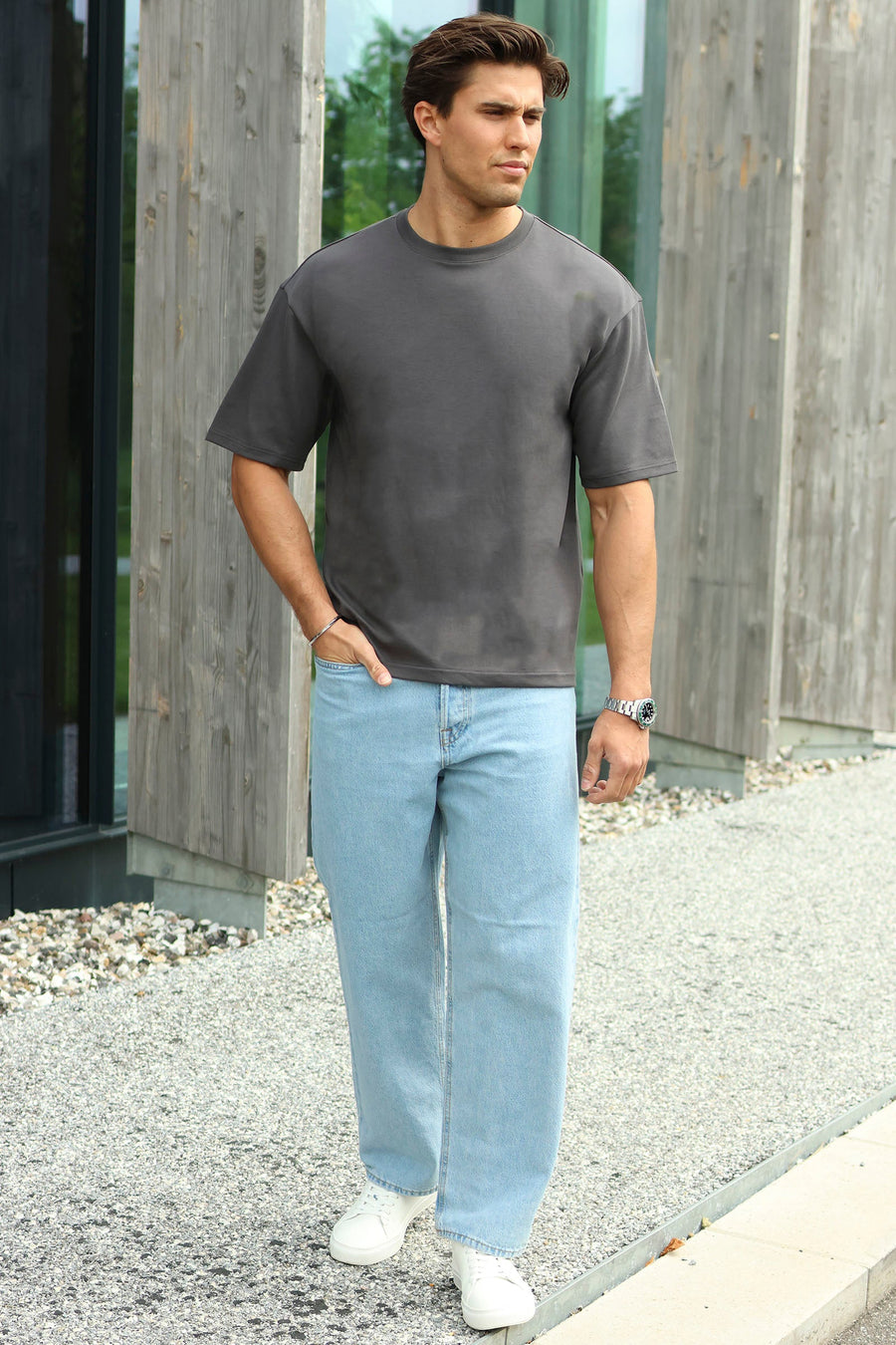 Only & Sons Caspian Airflex Boxy SS Tee Noos Grey Pinstripe
