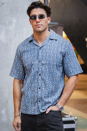 Jack & Jones Vincent Print Resort SS Shirt Bering Sea