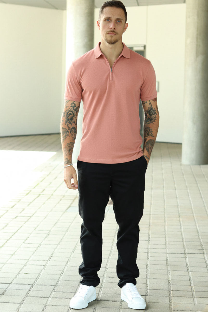 Selected Fave Zip Polo Kortärmad Rosagryning