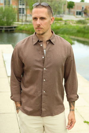 Selected Clay Linenblend Shirt Chocolate Chip