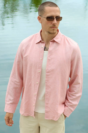 Selected Regclay Linenblend Ls Shirt Rose Dawn