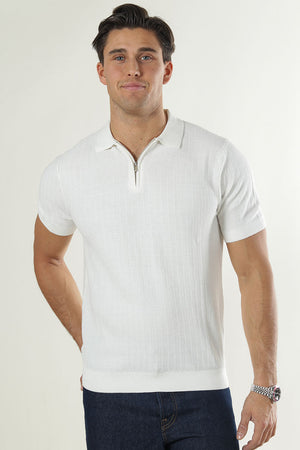 Selected Cran SS Structure Half Zip Knit Polo Egret