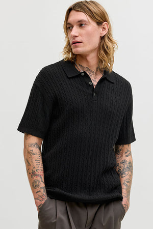 Jack & Jones Emil Knit Cable Polo SS Black