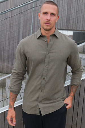 Jack & Jones Summer Shirt Linen Blend LS Dusty Olive