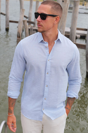 Jack & Jones Summer Shirt Linen Blend LS Celestial Blue