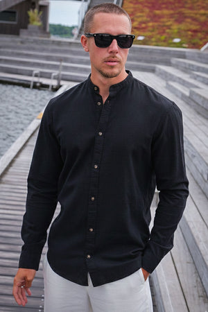 Jack & Jones Summer Shirt Linen Blend Band LS Black