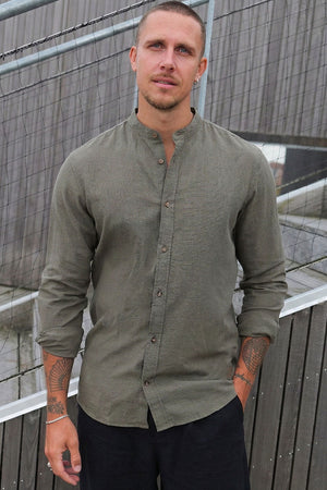 Jack & Jones Summer Shirt Linen Blend Band LS Dusty Olive