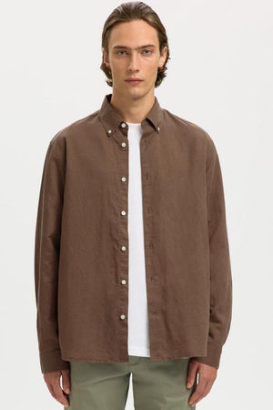 Selected Clay Linenblend Shirt Chocolate Chip