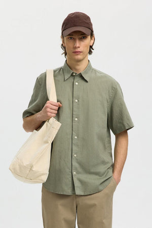 Selected Clay Linenblend SS Shirt Vetiver