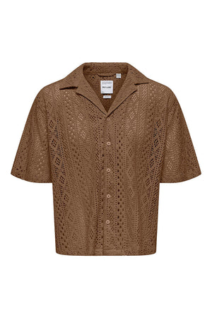 ONLY & SONS Novak Relax Resort SS Lace Shirt Sepia