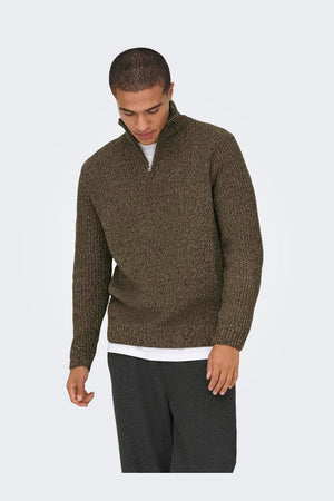 ONLY & SONS Join Reguler Fit High Neck Knit Walnut