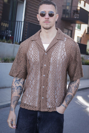 ONLY & SONS Novak Relax Resort SS Lace Shirt Sepia