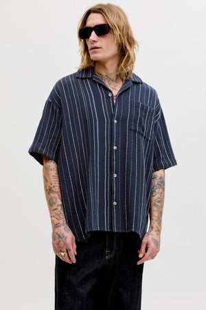 Jack & Jones Bradley Striped Resort Shirt SS Navy Blazer