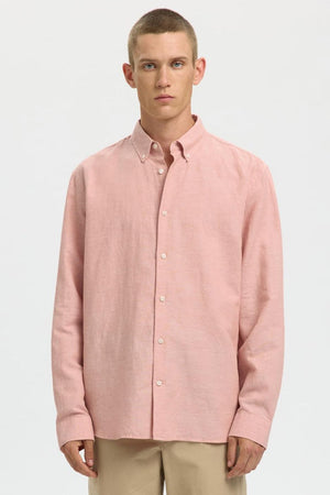 Selected Regclay Linenblend Ls Shirt Rose Dawn