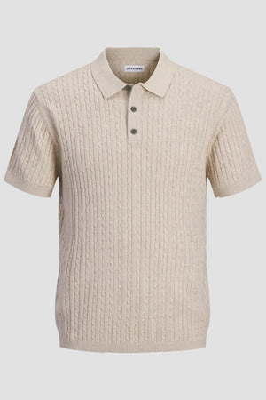 Jack & Jones Emil Knit Cable Polo SS Oatmeal