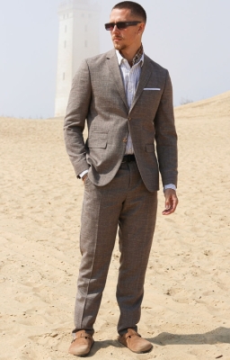 Selected Slim Oasis Linne Suit Dark Sand Melange