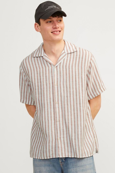 Jack & Jones Noto Stripe Resort Shirt SS Carnelian