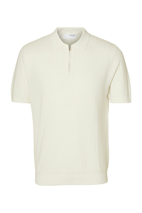 Selected Cran SS Structure Half Zip Knit Polo Egret