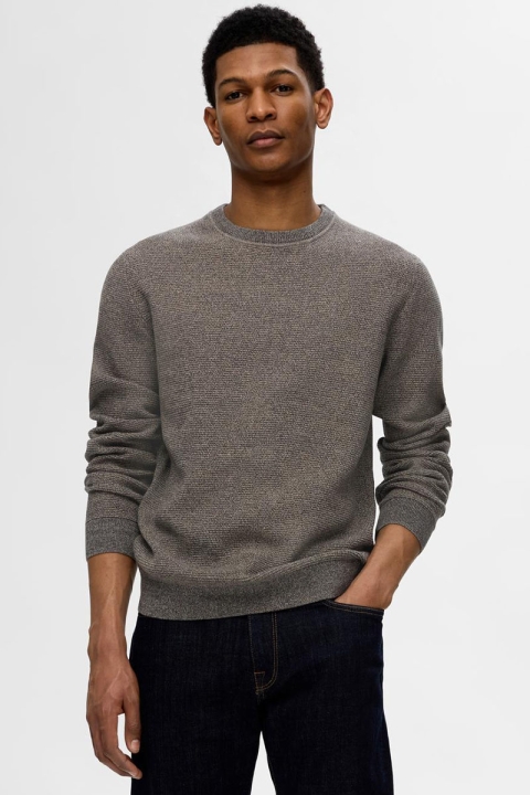 Selected Ross Knit Structure Crew Neck Asphalt