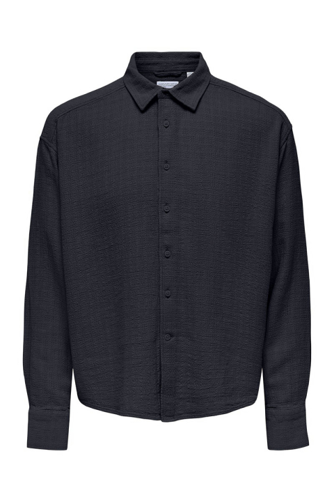 ONLY & SONS Latham LS Linen Structure Shirt Dark Navy