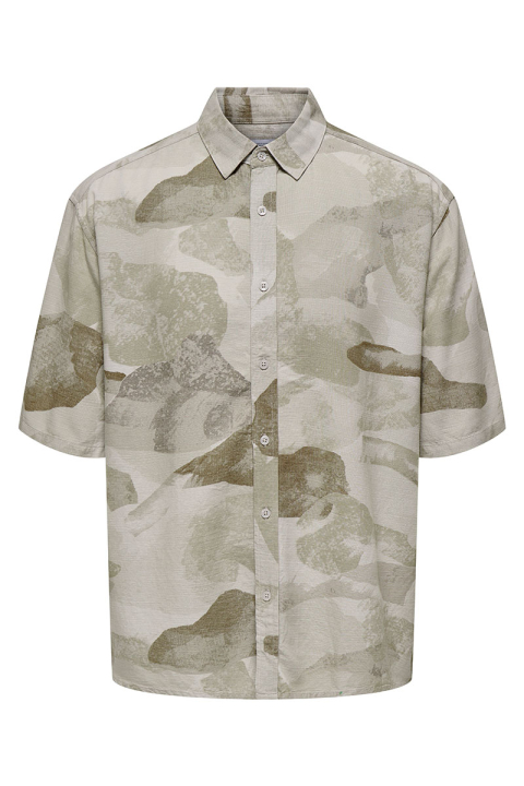 ONLY & SONS Bud Relaxed Fit AOP Linen Shirt Chinchilla