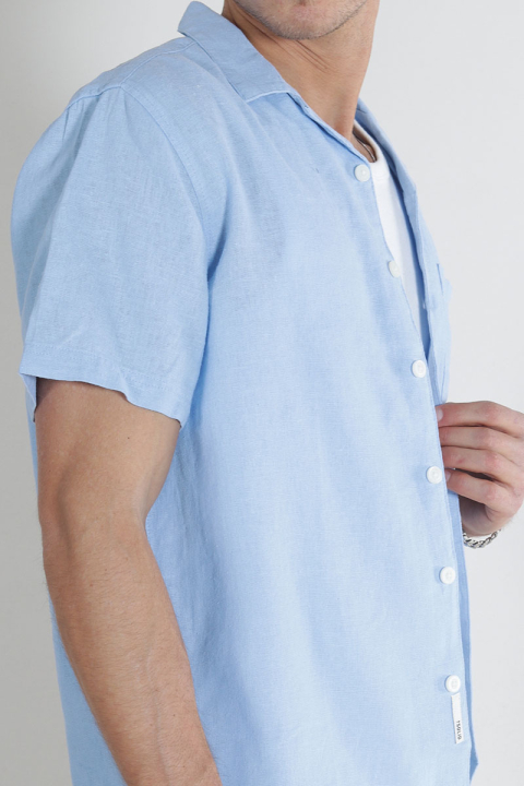 Solid Allan Cuba Linen Shirt Chambray Blue