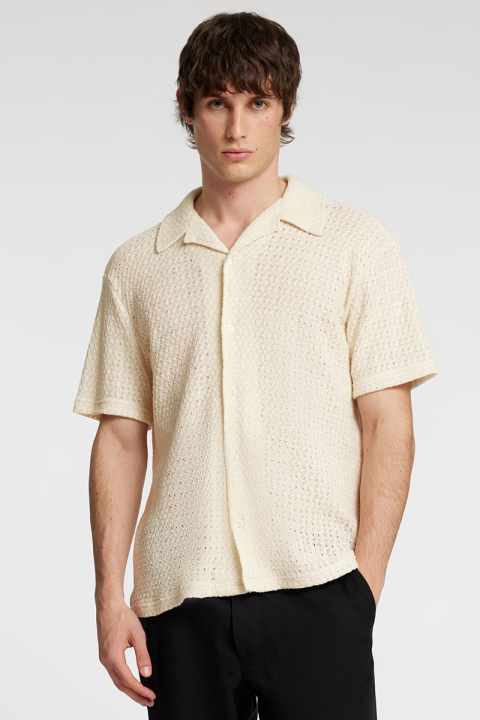 Selected Bane Relax Fit Jacqaurd Shirt SS Egret