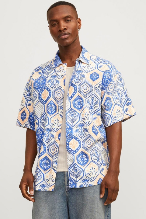 Jack & Jones Noto Linen AOP Shirt SS Dazzling Blue