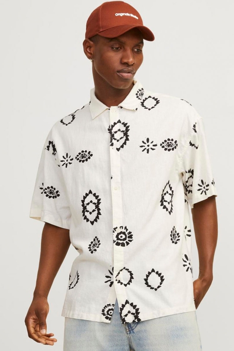 Jack & Jones Noto Linen AOP Shirt SS Buttercream