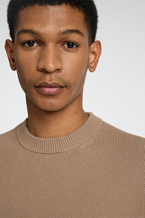 Selected Dane LS Structure Knit Crew Neck Greige