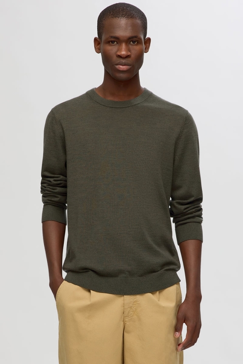 Selected Tray LS Merino Knit Crew Neck Forest Night