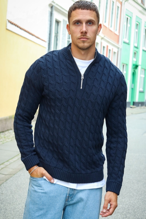 ONLY & SONS Kicker Cable Knit Half Zip Dark Navy