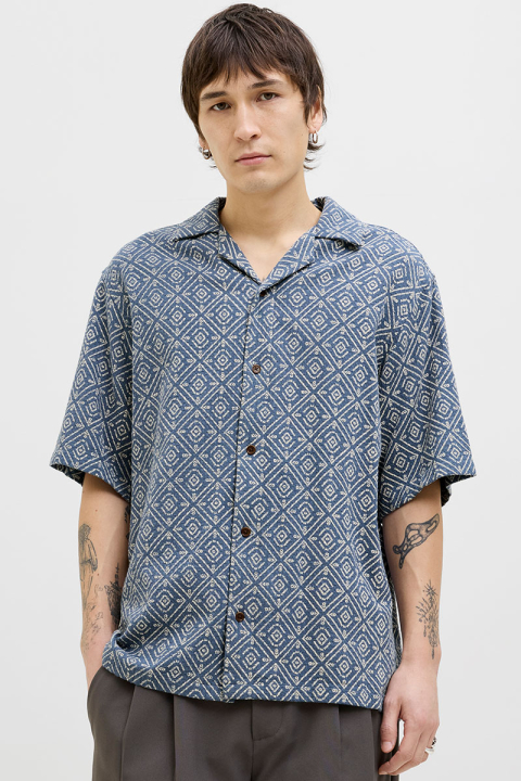 Jack & Jones Vincent Print Resort SS Shirt Bering Sea