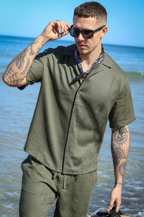 ONLY & SONS Kari Relaxed Cuba Shirt Viscose Linen Olive Night