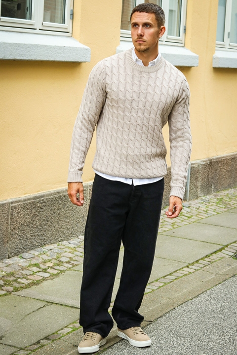 ONLY & SONS Kicker Cable Knit Crew Neck Oatmeal