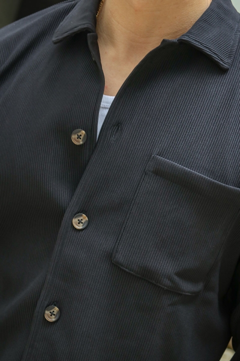 Selected Relax Plisse LS Shirt Black