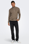 ONLY & SONS Phil Cotton Half Zip Knit Desert Taupe